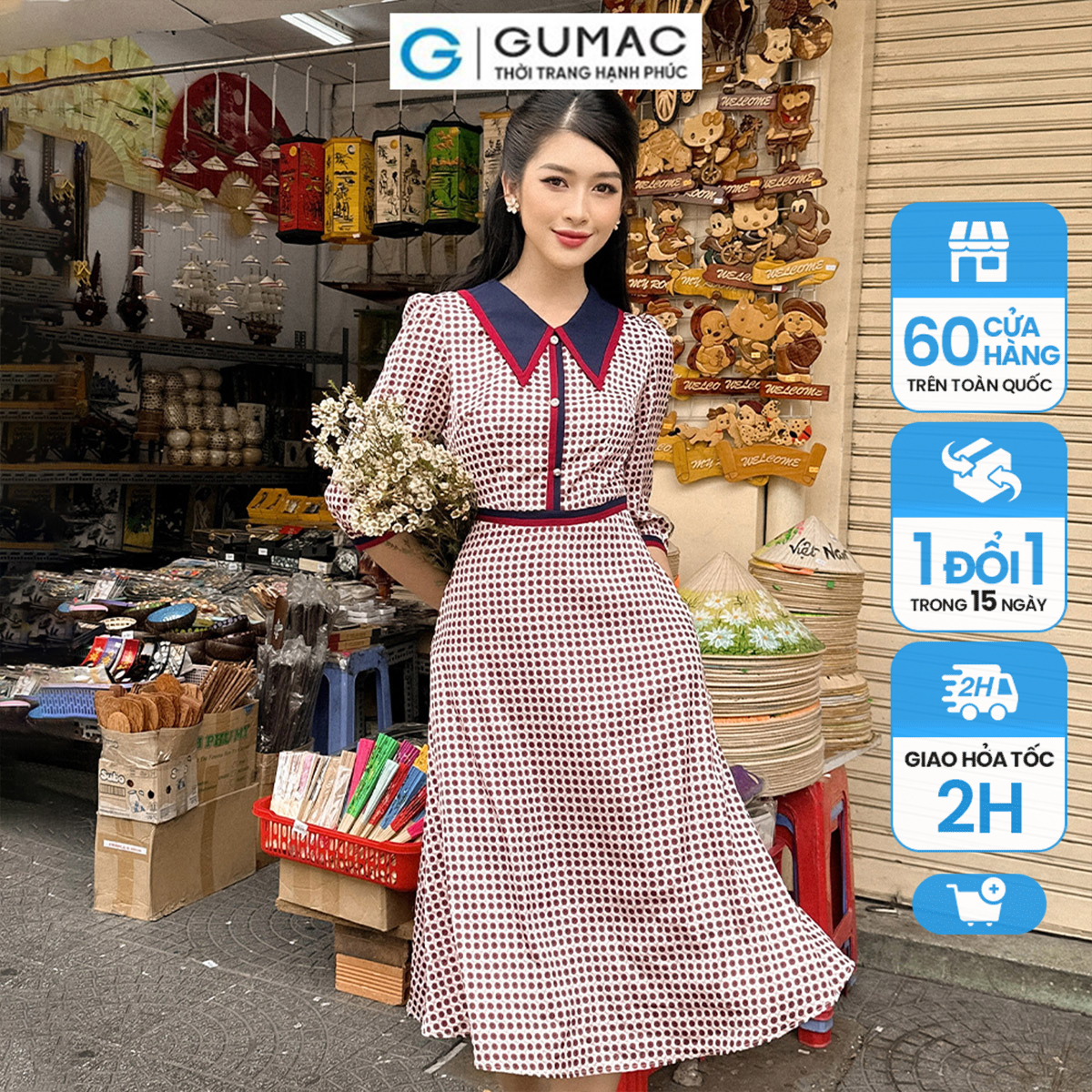 Đầm a xòe phối viền dc12087 thời trang gumac