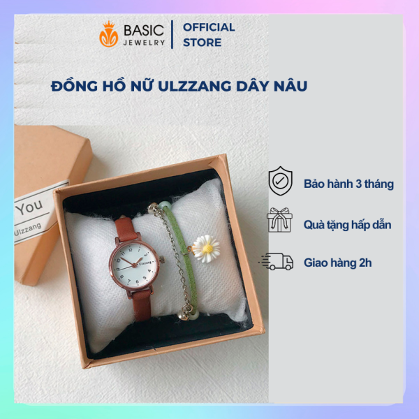 Đồng hồ thời trang nữ Ulzzang mặt tròn dây da đồng hồ nữ dễ thương Basic Jewelry DH09 (tặng kèm hộp + pin)