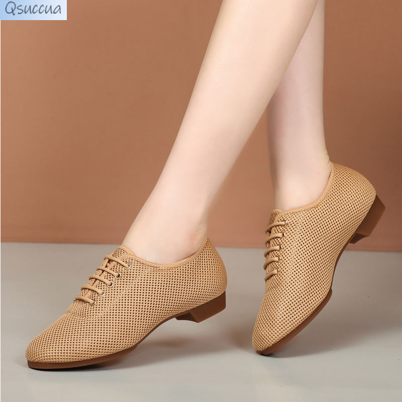 Jazz Dance Shoes Women Latin Ballroom Female Salsa Tango Shoes Girl's Practice Dance Shoe Mesh Upper Rubber Sole Ladies Sneakers