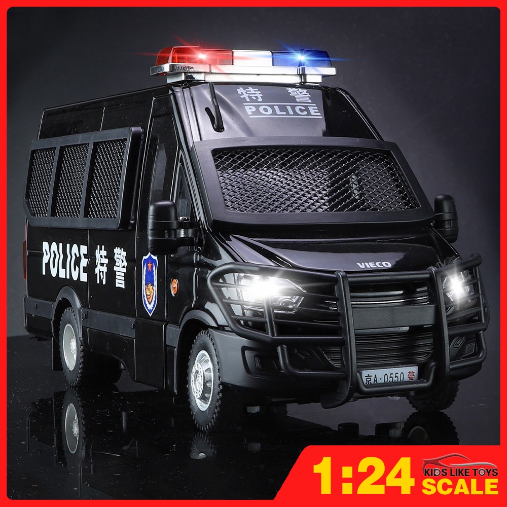 KLT 1:24 IVECO Police Car Metal Alloy Toys Car Model Diecast Vehicle For Boys Kids Simulation Sound Light Effect Gift Hobbies Collection ราคา 469 บาท*ส่งฟรี
