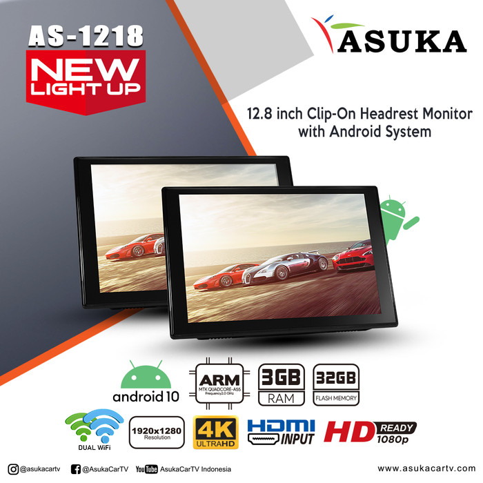 HEADREST CLIP ON 12.1 INCH ANDROID ASUKA AS-1218 Harga  11,915,000 Ringgit*Penghantaran Percuma