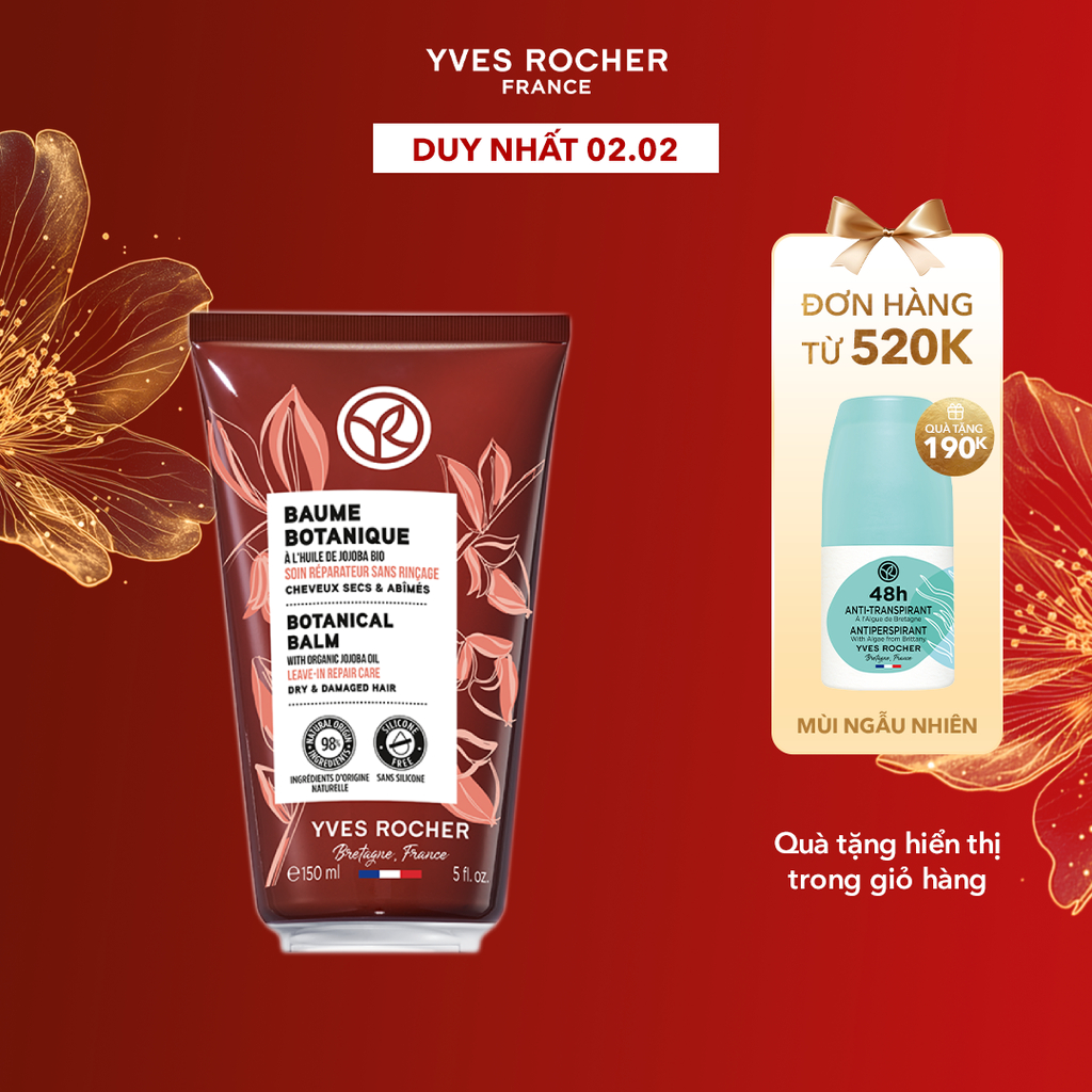SÁP DƯỠNG PHỤC HỒI TÓC HƯ TỔN YVES ROCHER REPAIR BOTANICAL BALM WITH ORGANIC JOJOBA OIL TUBE 150ML