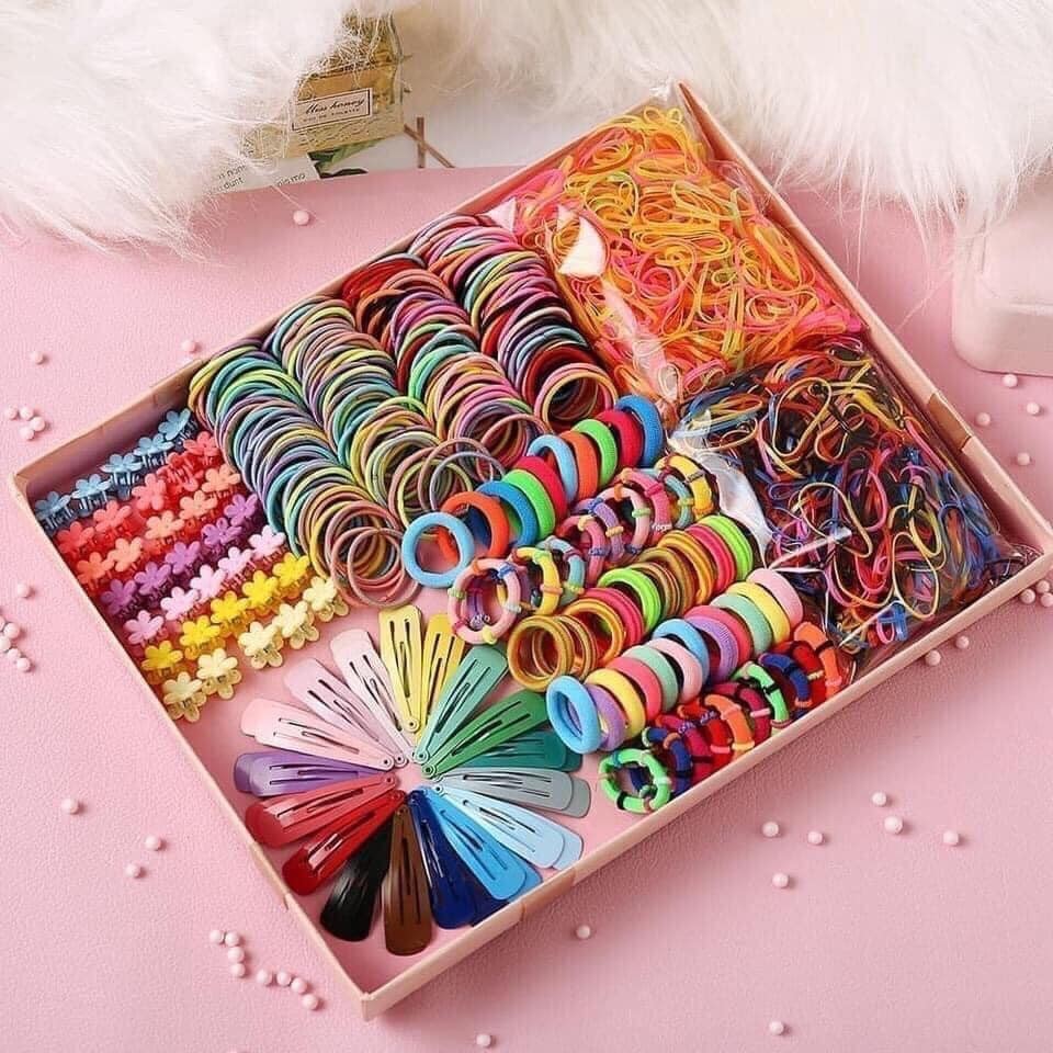 Set kẹp chun buộc tóc 780 chi tiết nhiều màu sắc cho bé