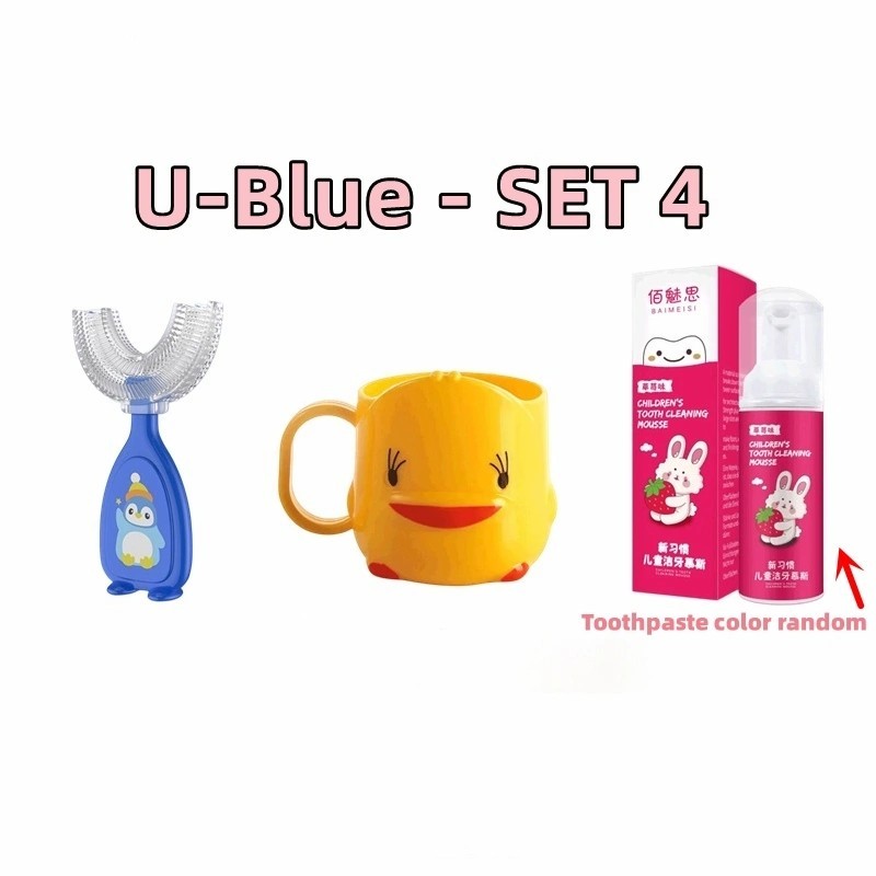 3PCS/Set Children Toothbrush U Shape Toothbrush 2-12Y Baby Toothbrush Mousse Foam Toothpaste Cup Set