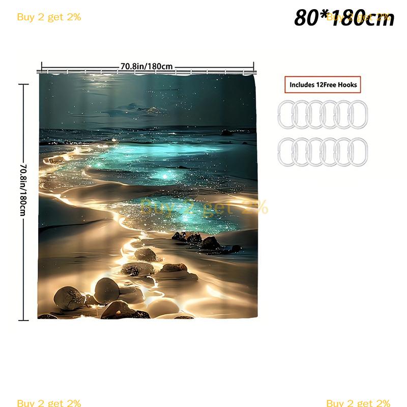 [JW] Waterproof Golden Swan Shower Curtain Mildew Resistant Polyester Bathroom Curtain With Rustproof Grommets Home Decor - 4