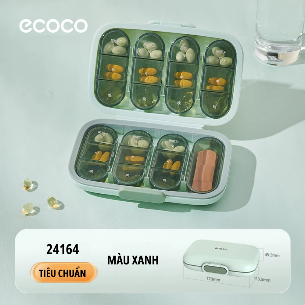 Hộp chia thuốc 7 ngày ECOCO tích hợp nghiền thuốc di động thế hệ mới thiết kế nhỏ gọn thông minh bảo