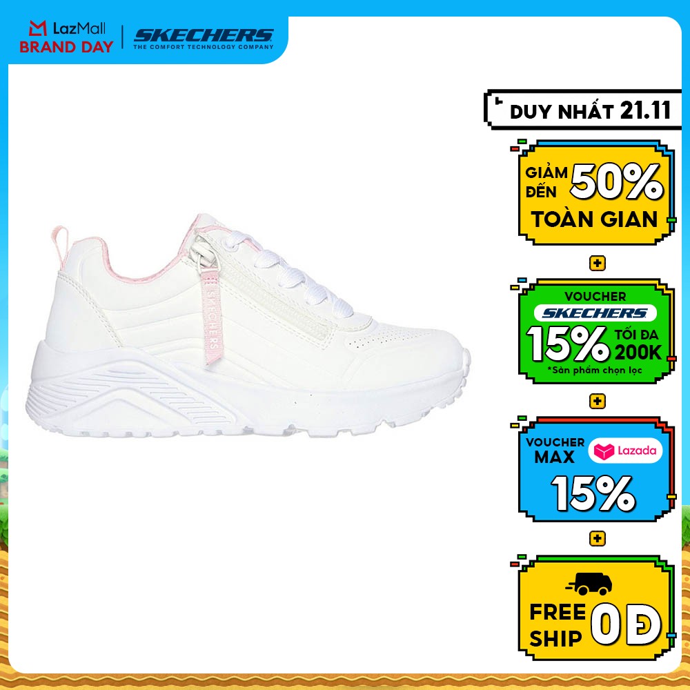 [Duy nhất 21.11 Voucher Skechers đến 300k + Voucher Lazada 15%] Giày Thể Thao Bé Gái Skechers SKECHERS Street Uno Lite Easy Zip - 310387L-WHT Air-Cooled Memory Foam