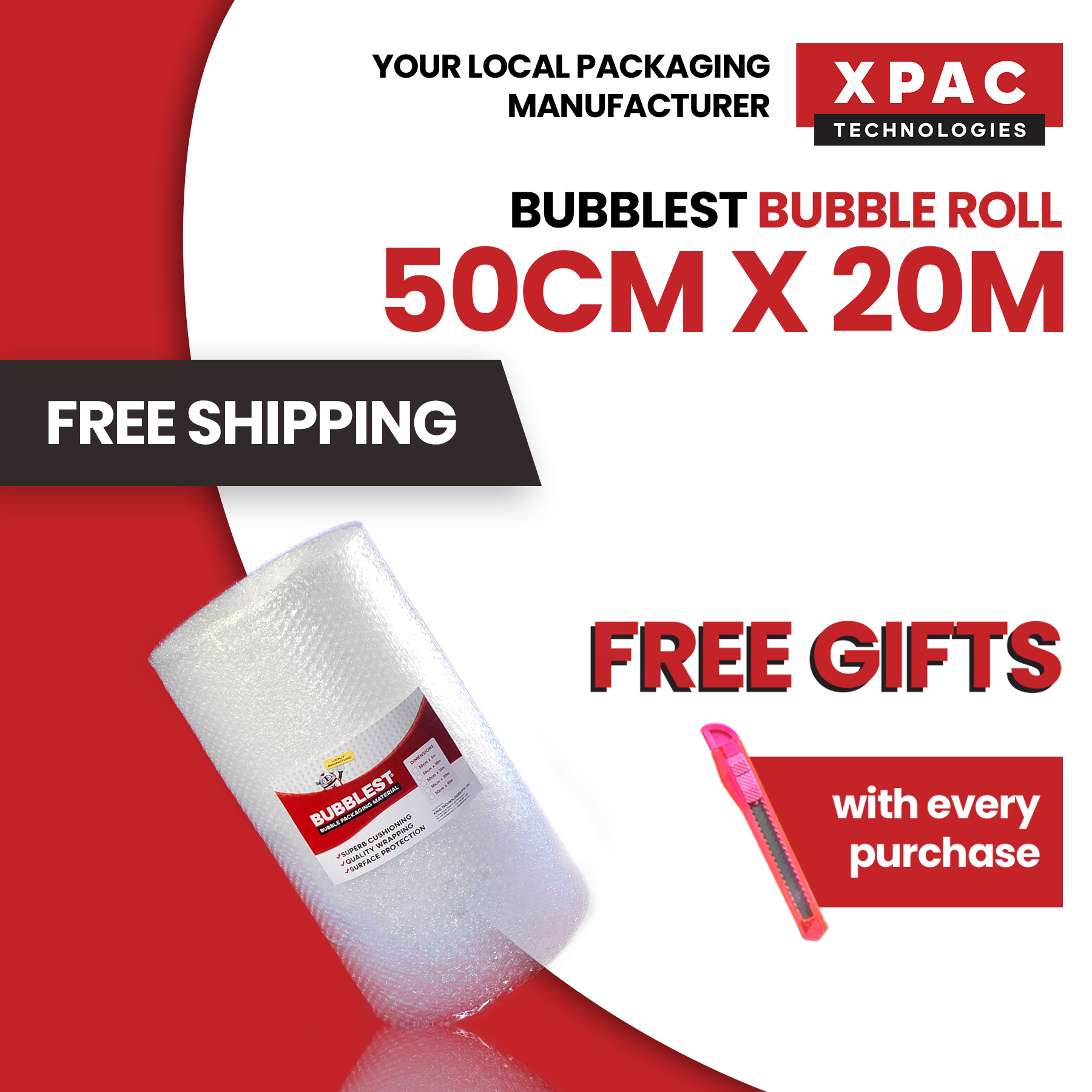 91m/20m/10m BubbLest ™ [FREE PENKNIFE] Bubble Packaging Material Direct Singapore Manufacturer | Clingwrap | Plasticwrap | Cling Wrap | Plastic Wrap | Bubble Roll |