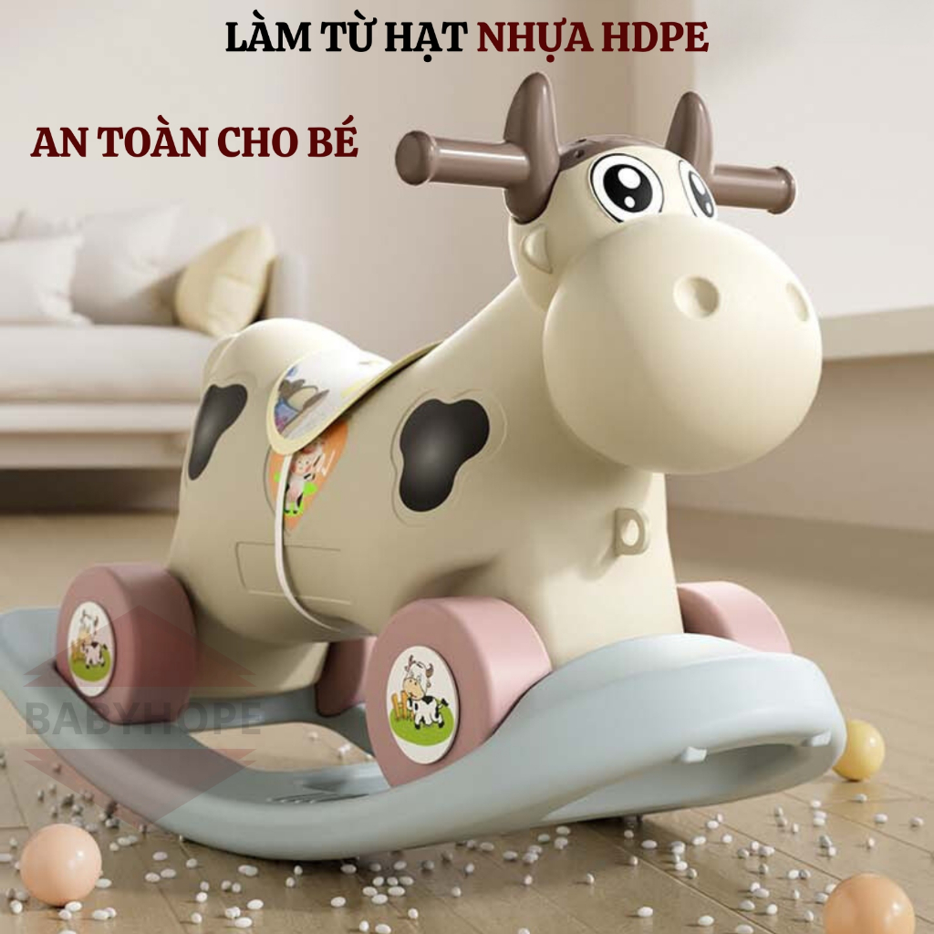 Bò sữa bập bênh 2 in 1 vừa bập bênh vừa xe chòi chân có nhạc và đèn SMARTSBABY