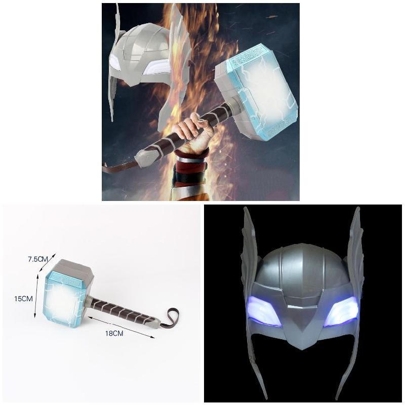 Ánh sáng của Thor Hammer Led âm thanh phát sáng Thor Hammer Matermet Mask Kids Cosplay Trang phục Đồ chơi TF-MEL-VN
