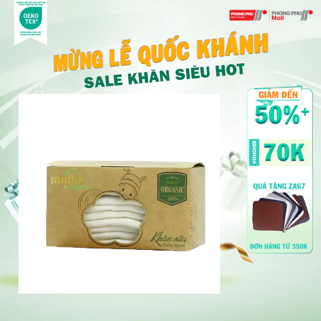10 khăn sữa nhỏ mollis cotton organic p777 30x30cm