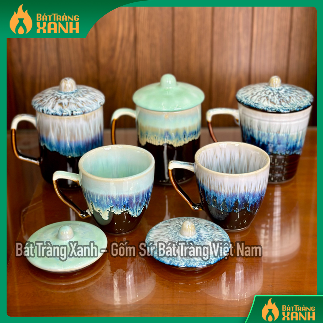 [Có Nắp] Cốc Sứ Bát Tràng Men Hỏa Biến Cao Cấp, Cốc Vát, Cốc Trụ, LipTon, Cốc Uống Nước, Cố Sứ Uống Trà, Ly Cafe