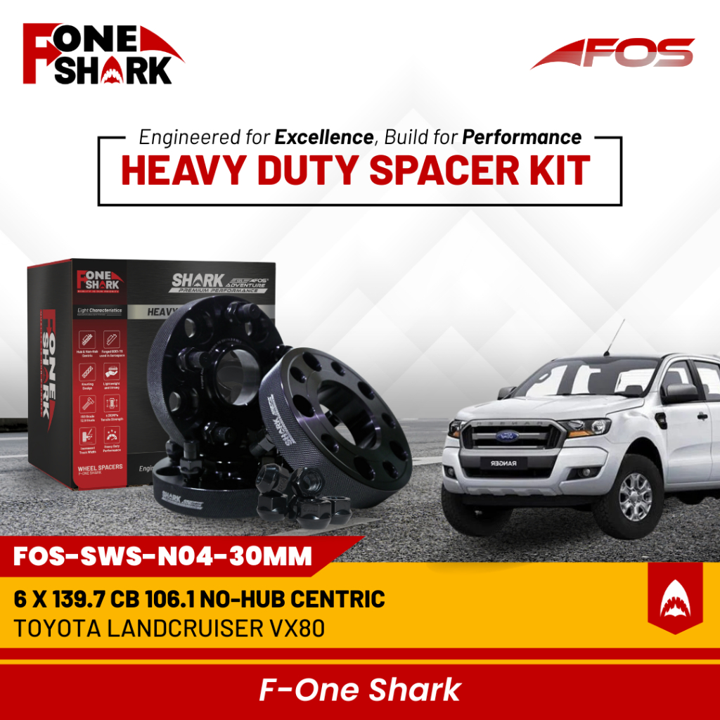 F-One Shark FOS Heavy Duty Wheel Spacer Adaptor Roda Velg Toyota Landcruiser VX80 VX 80 / Prado 120 / Prado 150 Forged Alumunium Alloy 6061-T6 5 PCD 6 x 139.7 CB 106.1 Harga 1,200,000 rupiah*Gratis Ongkir