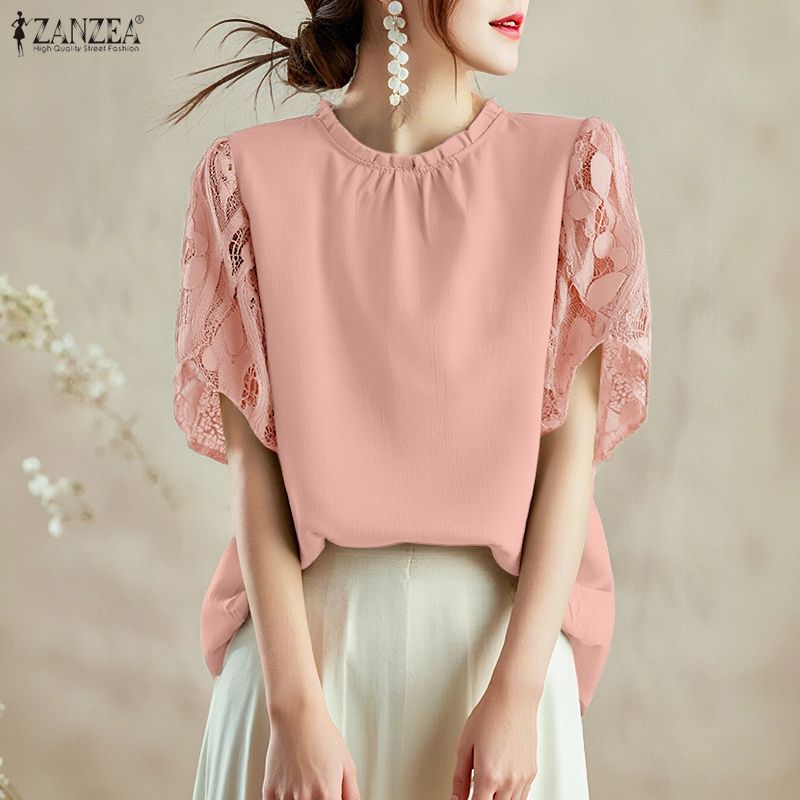 Celmia ZANZEA phong cách Hàn Quốc Phụ nữ thanh lịch Vòng cổ áo cánh tay ngắn may ren OL làm việc hàng đầu #1027