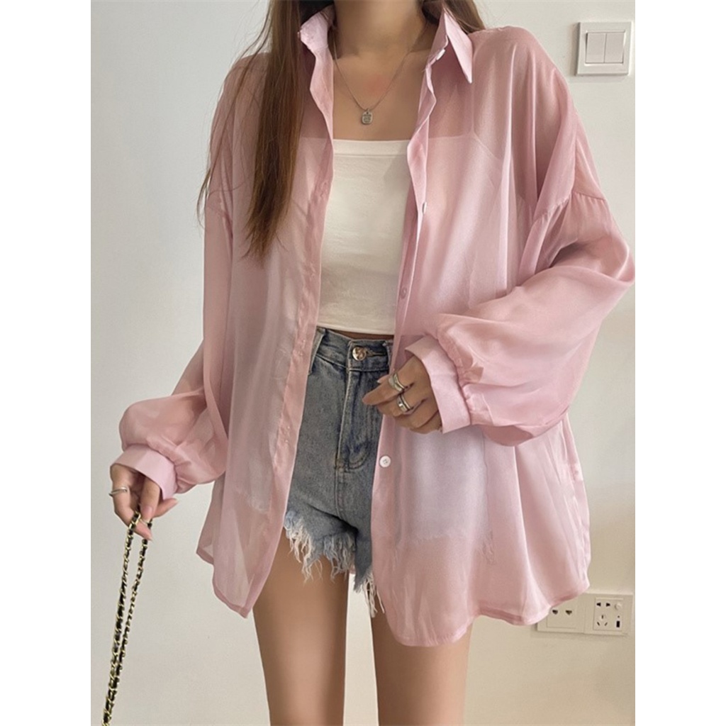 💥[A334] Áo KHOÁC sơ mi nữ LỤA PHOM DÀI RỘNG nữ mỏng vải voan thời trang Quảng Châu chống nắng - L2M