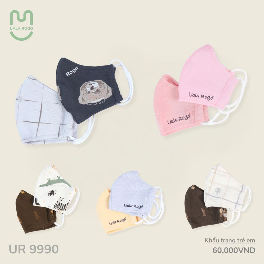 Set 2 khẩu trang cho bé Ualarogo vải Cotton co giãn mềm mại thoáng khí 9990