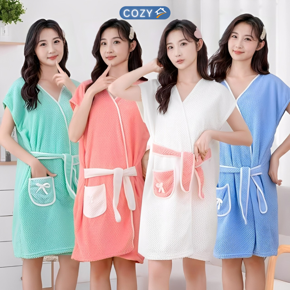 Váy Choàng Tắm Nữ Chất Nhung San Hô – Thấm Hút Tốt, Mềm Mịn, Thoáng Khí, Thời Trang Tại Nhà