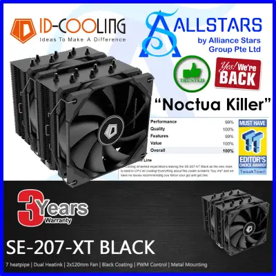 (ALLSTARS : We are Back / DIY PROMO) IDCooling / ID-Cooling SE-207-XT Black CPU Cooler (AMD / Intel / TDP 280W) (ID-CPU-SE-207-XT-BLACK) / Tweaktown review : NOCTUA Killer (Warranty 3years with TechDynamic)