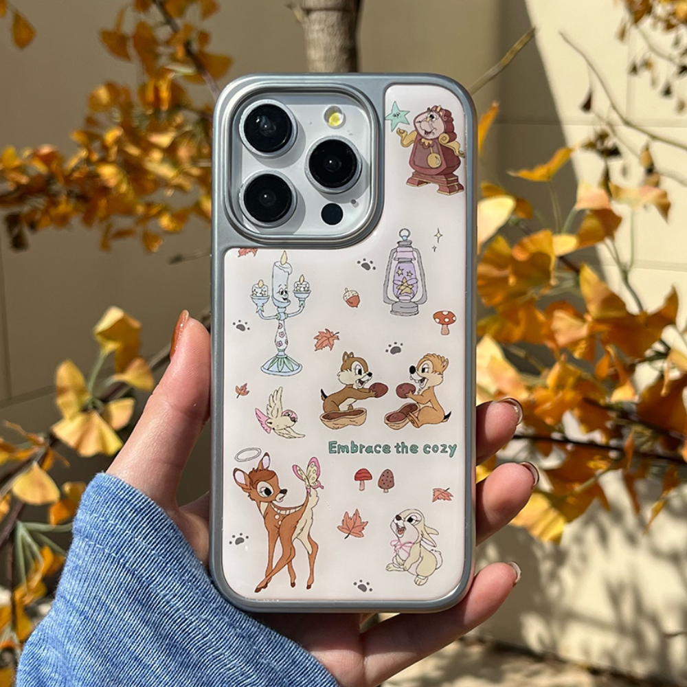 Cute Chip & Dale Disney Phone Case for IPhone 16 11 15 14 13 12 Pro Max 7Plus 8 Plus XR XS X Plating Lens Shockproof Protection Cover