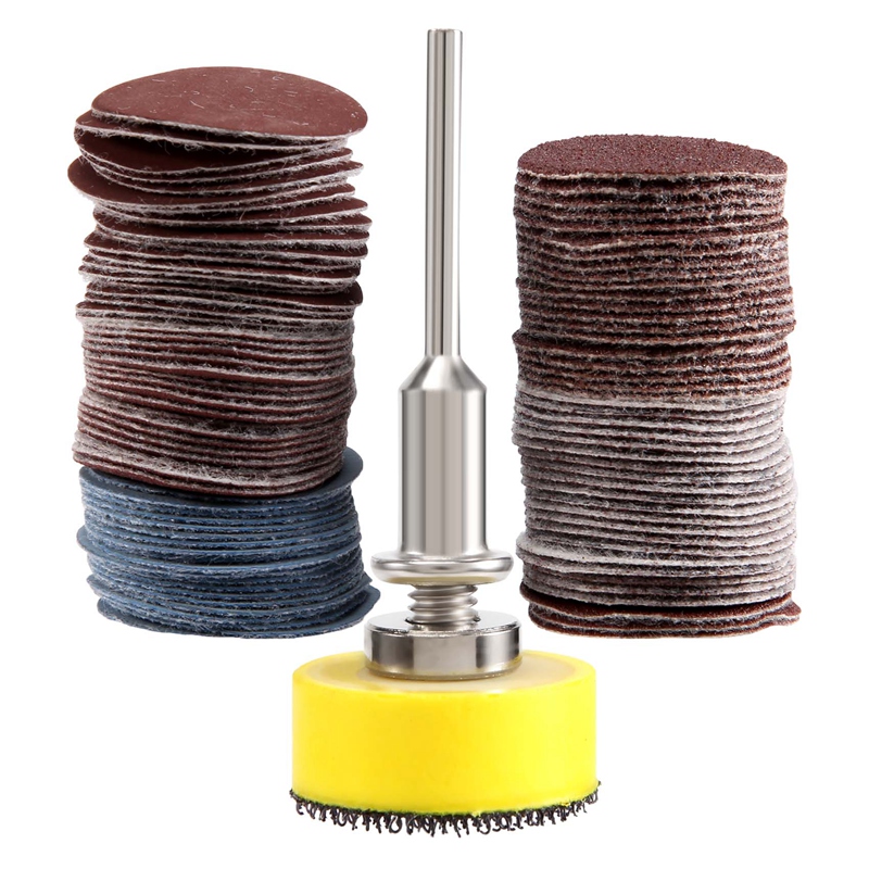 100pcs 25mm 1 inch sander disc sanding disk 100-3000 grit paper with 1inch abrasive polish pad plate + 1/8 inch for rotary tool