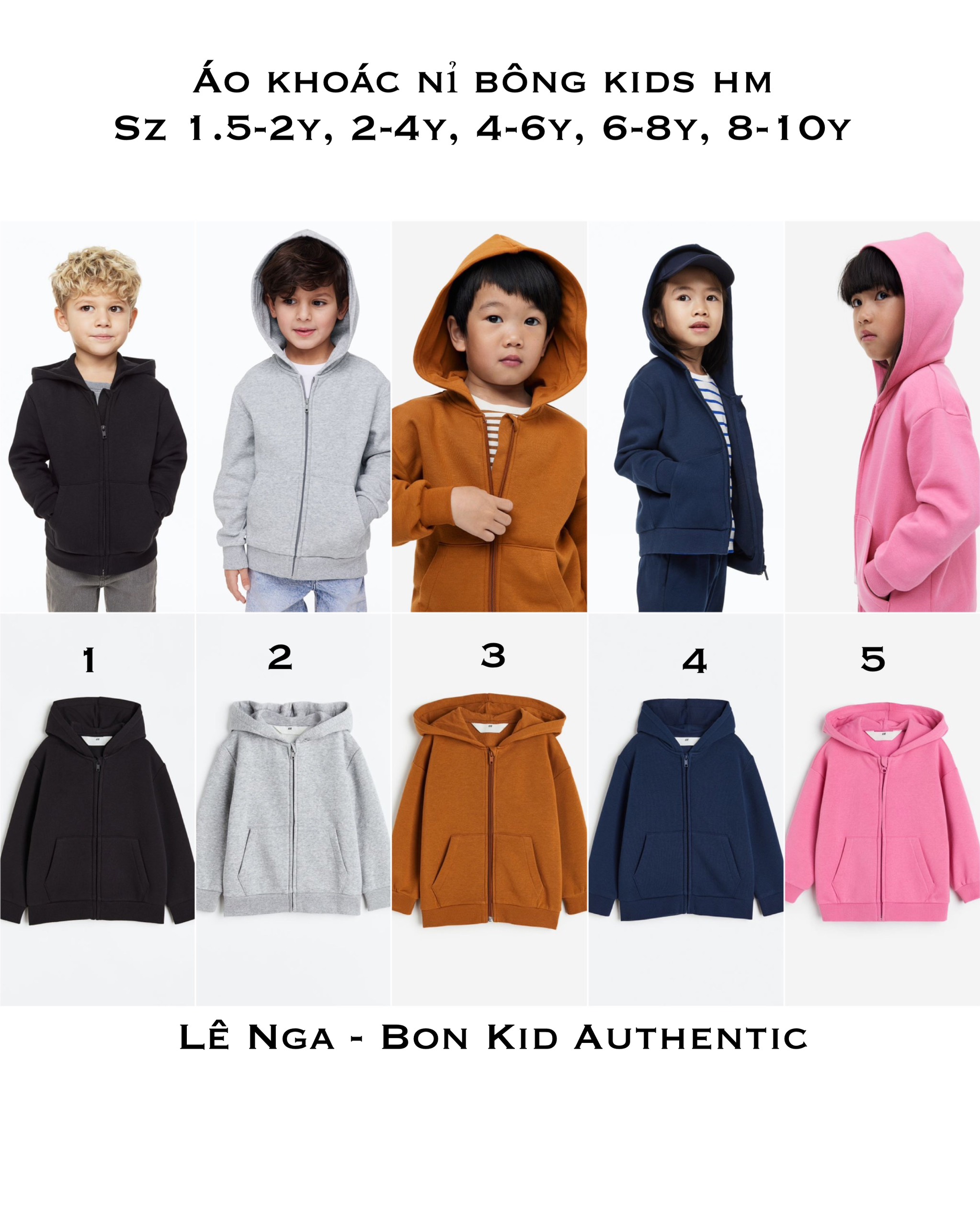 Áo khoác nỉ bông kids HM UK/ US/ES sz 1.5-2y, 2-4y, 4-6y, 8-10y