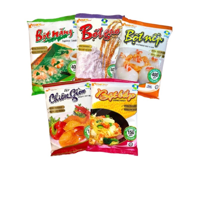 Bột bắp, bột gạo, bột nếp, bột chiên, bột năng, bột bánh cuốn, bột bánh xèo, bột chiên xù Các Loại