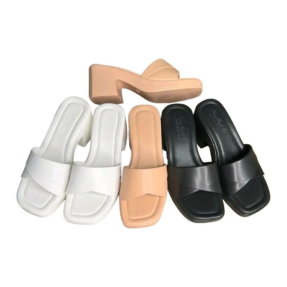 dép nữ cao gót - quai ngang xếp - đế PU cao 6 phân ( MS 17) Shoes DéP Nhung Đế Bằng Cao Su GiàY Đồng Jean
