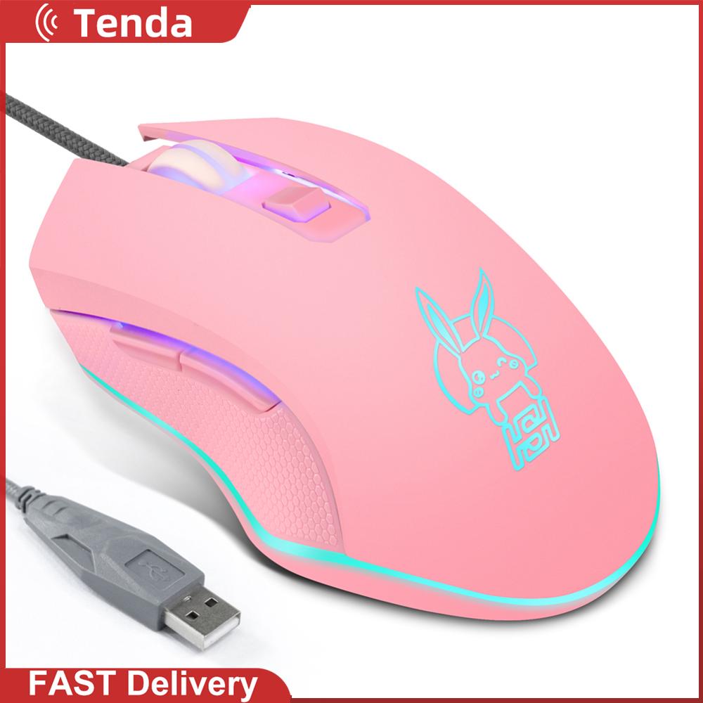 2400dpi LED Wired Mouse 6 Button Ergonomic Silent Gaming Mice Pink USB
