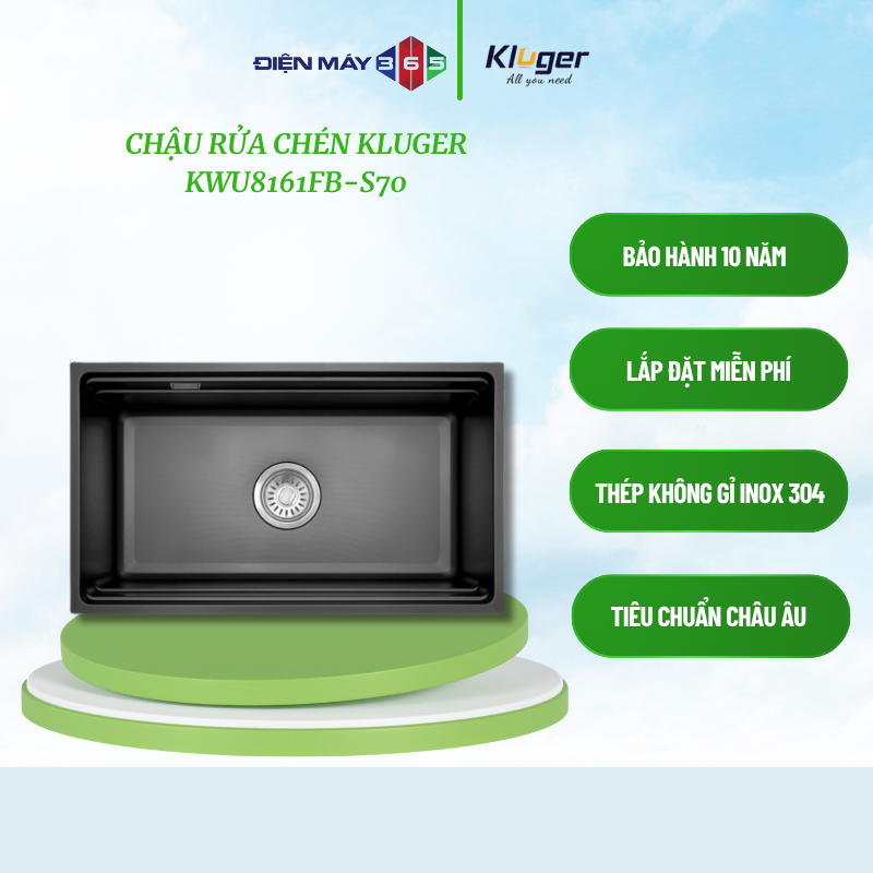 Chậu rửa bát Kluger K600 Series KWU8161FB – S70, Bề mặt LINEN dập nổi, Bảo hành 10 năm - STM