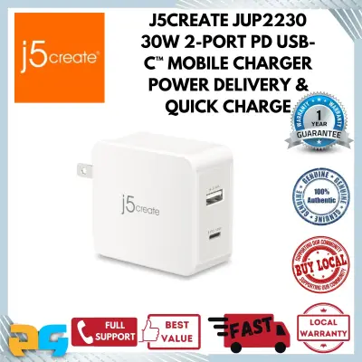 J5CREATE JUP2230 30W 2-PORT PD USB-C™ Mobile Charger Power Delivery & Quick Charge