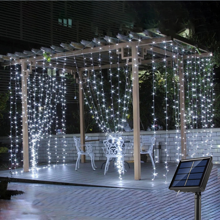 kangle【💥50% Off】ม่านไฟพลังงานแสงอาทิตย์ LED กลางแจ้งกันน้ำ Fairy Light 300LED ตกแต่งพวงมาลัยไฟราวนางฟ้าคริสต์มาส
