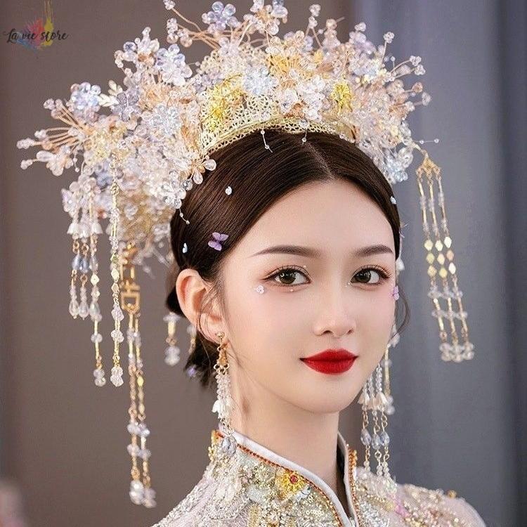 Golden Dragon Phoenix Wedding Headdress - Crystal Xiuhe Crown for Bridal ราคา 2,943 บาท*ส่งฟรี