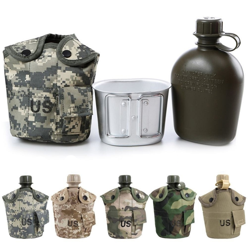 1L Army Water Bottle Camping Hiking Canteen Cup Portable for Outdoor ราคา 143 บาท*ส่งฟรี