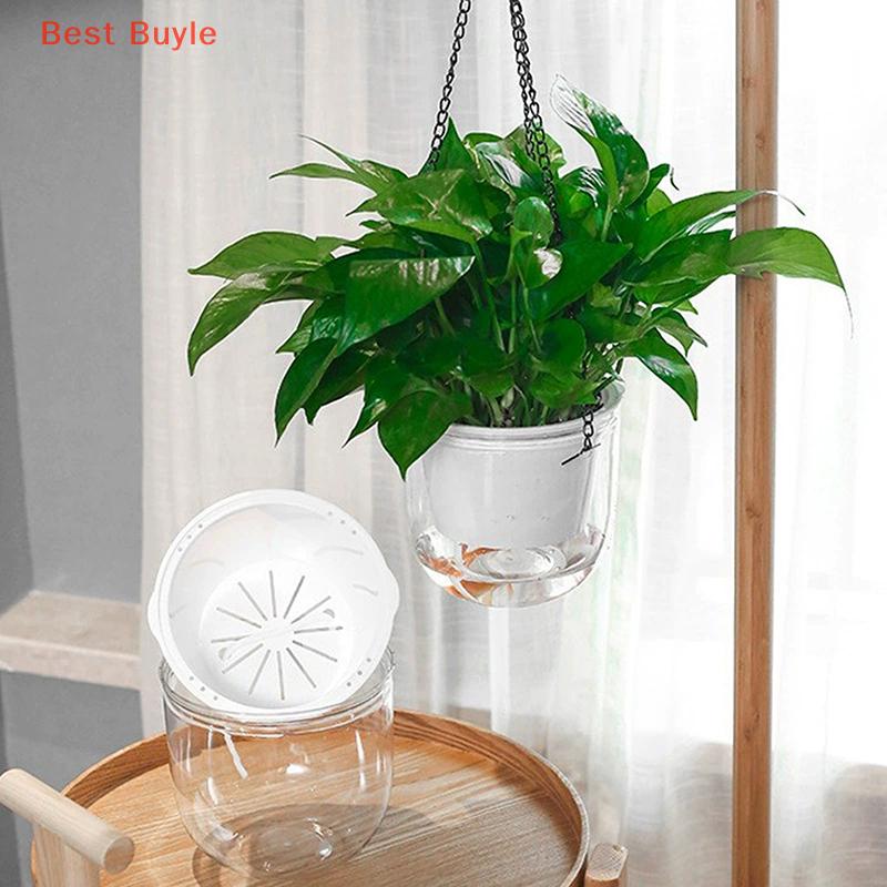 💖Best Buyle Trong suốt Đôi Treo Giỏ nồi lười tự thấm nồi có thể treo chậu cây