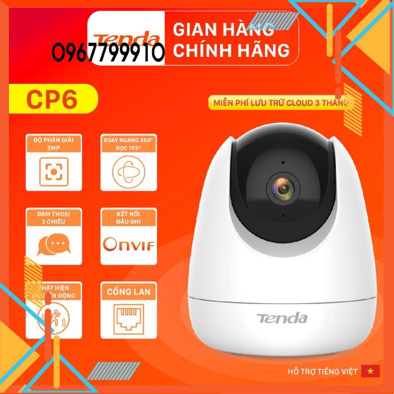 Camera IP WiFi Tenda CP3 2MP Full HD 1080P, Quay Xoay 360°, Đèn LED Hồng Ngoại 12m, Hỗ Trợ Thẻ Nhớ MicroSD 128GB