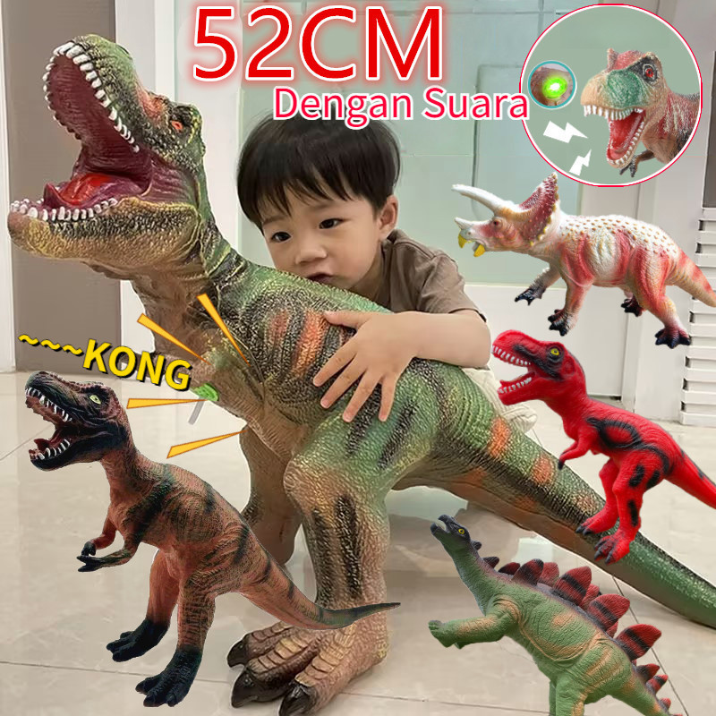 Teman【Dengan Suara】Crazy Jurassic✨52cm Mainan Dinosaurus Besar / Mainan Dinosaurus Karet/ Tyrannosauru…