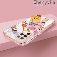 เคส Chenyyka สำหรับ OPPO A94 4G F19 Pro Reno 5 Lite Reno เคส5F ลายการ์ตูนวินนี่ช้อนส้อมมีดหมีพูห์เคสโทรศัพท์ซิลิโคนชุบด้านดีไซน์ใหม่ฝาปิดเลนส์กล้องเต็มป้องกันกล่องกันกระแทก Softcase