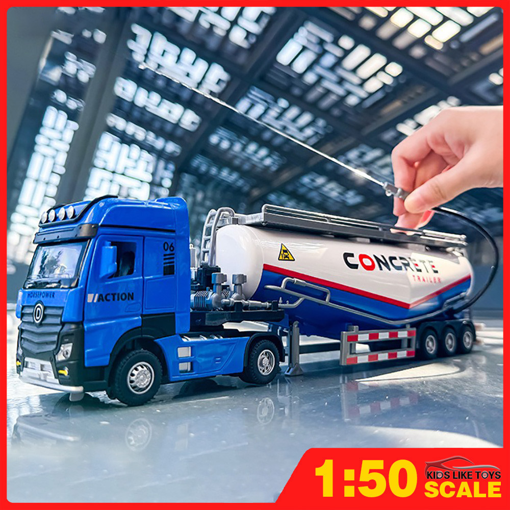 KLT 1:50 Concrete Mixer Truck Metal Alloy Toys Car Model Diecast Vehicle For Boys Kids Simulation Sound Light Effect Gift Hobbies Collection ราคา 415 บาท*ส่งฟรี