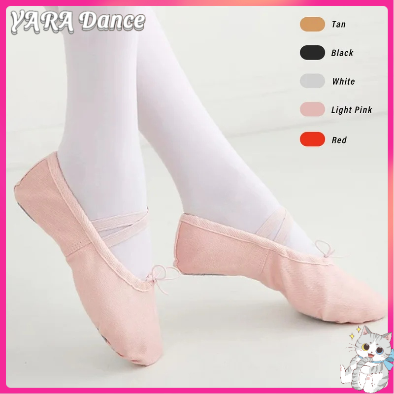 Giày Ballet Nữ YARA, Giày Ballet Bằng Vải Canvas, Giày Nhảy Ballet Dành Cho Phụ Nữ Trưởng Thành, Trẻ Em, Giày Nhảy Cổ Điển Đế Chia Da Mềm