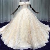 Blingy Champagne Off Shoulder Wedding Dress by Crystal Couture