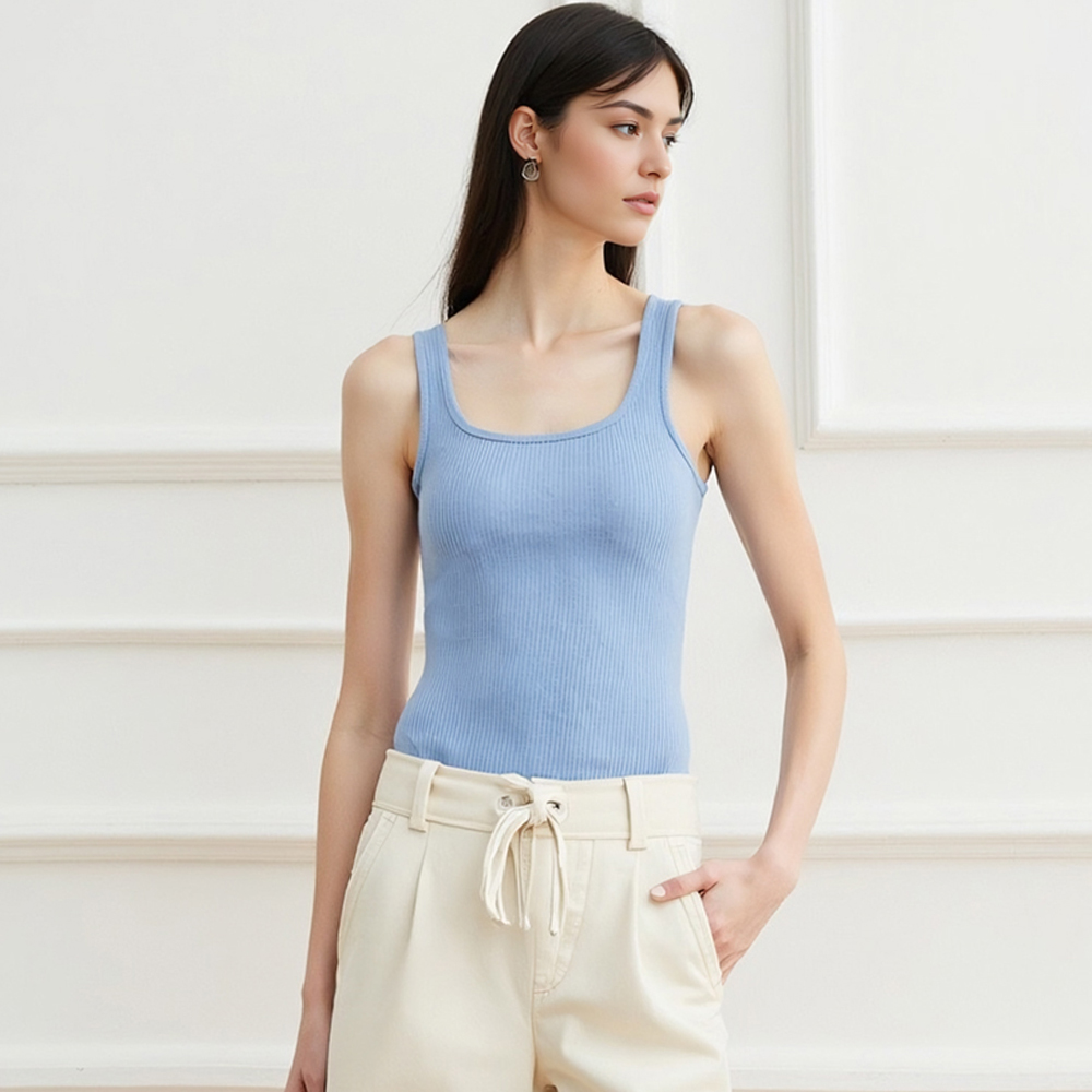 Closet Crush Tanks For Women Summer Minimalist Casual Plain Sleeveless Square Neck Skinny Fit Daily Basic Tanks B250318 ราคา 72 บาท*ส่งฟรี