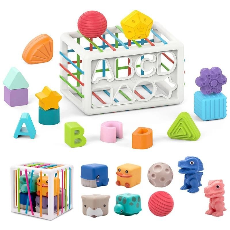 Shape Screening Toys Children's Montessori Colorful Educational Toys Sensory Cube Toys with Elastic Bands Fine Motor Skills