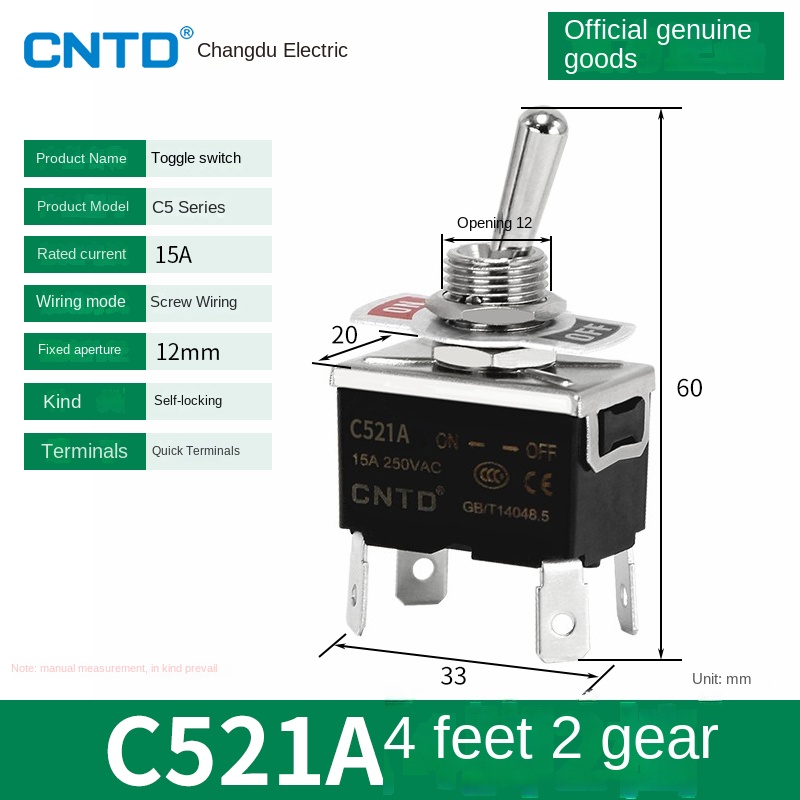 Công tắc gạt Loại Tự Khóa C521A Changde | tùy chọn C511A/C5R12A/C5R22B - Tự Phục Vị/Tự Khóa, 15A, Đa Dạng Model Cho Điều Khiển Công Nghiệp