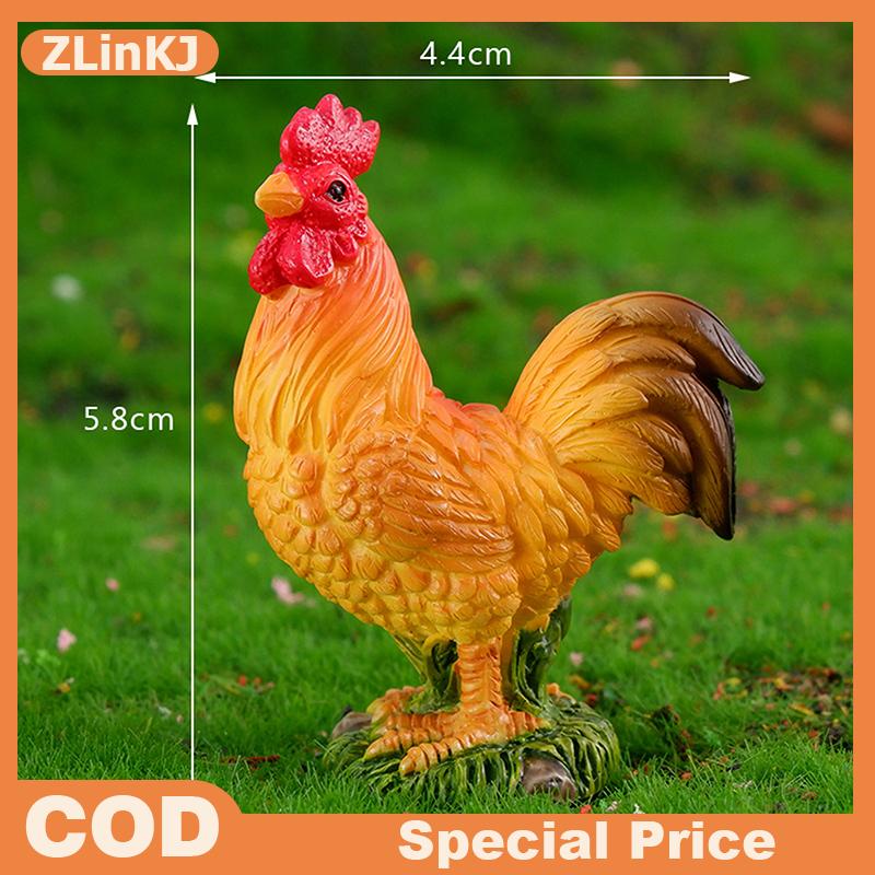 ZLinKJ Rooster Chicken Figurines Farm Animal Model Home Decor Miniature Fairy Garden DIY Landscaping Cartoon Hen Chick Accessories