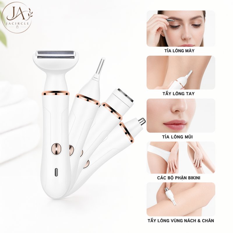 JACIRCLE Máy triệt lông cầm tay 4in1 công nghệ IPL không gây đau sạc USB pin lâu kèm đèn hiển thị dùng tại nhà chăm sóc da