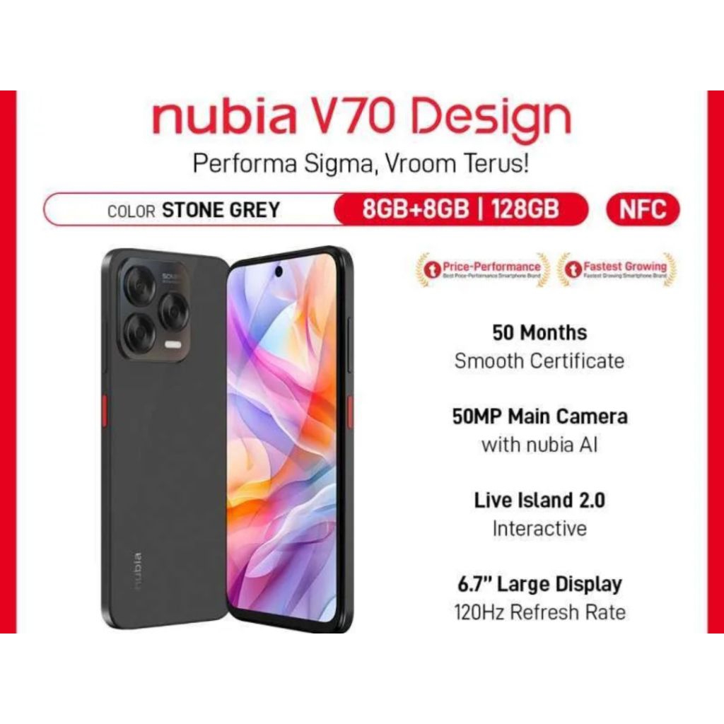 ZTE Nubia V70 Design 8/128 ram 8/128GB Garansi Resmi Harga  1,278,000 Ringgit*Penghantaran Percuma