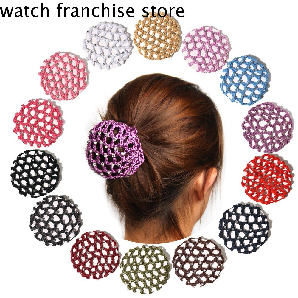 FRANCHISE Dây buộc tóc Lưới tóc co giãn cho bé gái Lưới thoáng khí Mũ thời trang Bọc búi tóc Dụng cụ tạo kiểu tóc Kim cương giả Lưới tóc ba lê Phụ nữ