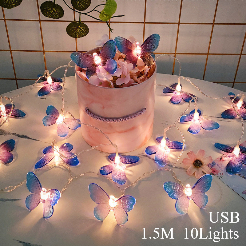1.5M Butterfly Fairy Lights USB Powered 10led Curtain String Lights Festival Party Home Decoration