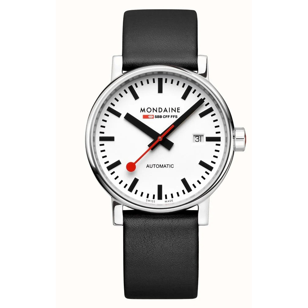 New Collection (ของแท้ประกันช้อป) Mondaine นาฬิกา evo2 automatic Black vegan grape leather, 40 mm สายวีแกน สีดำ