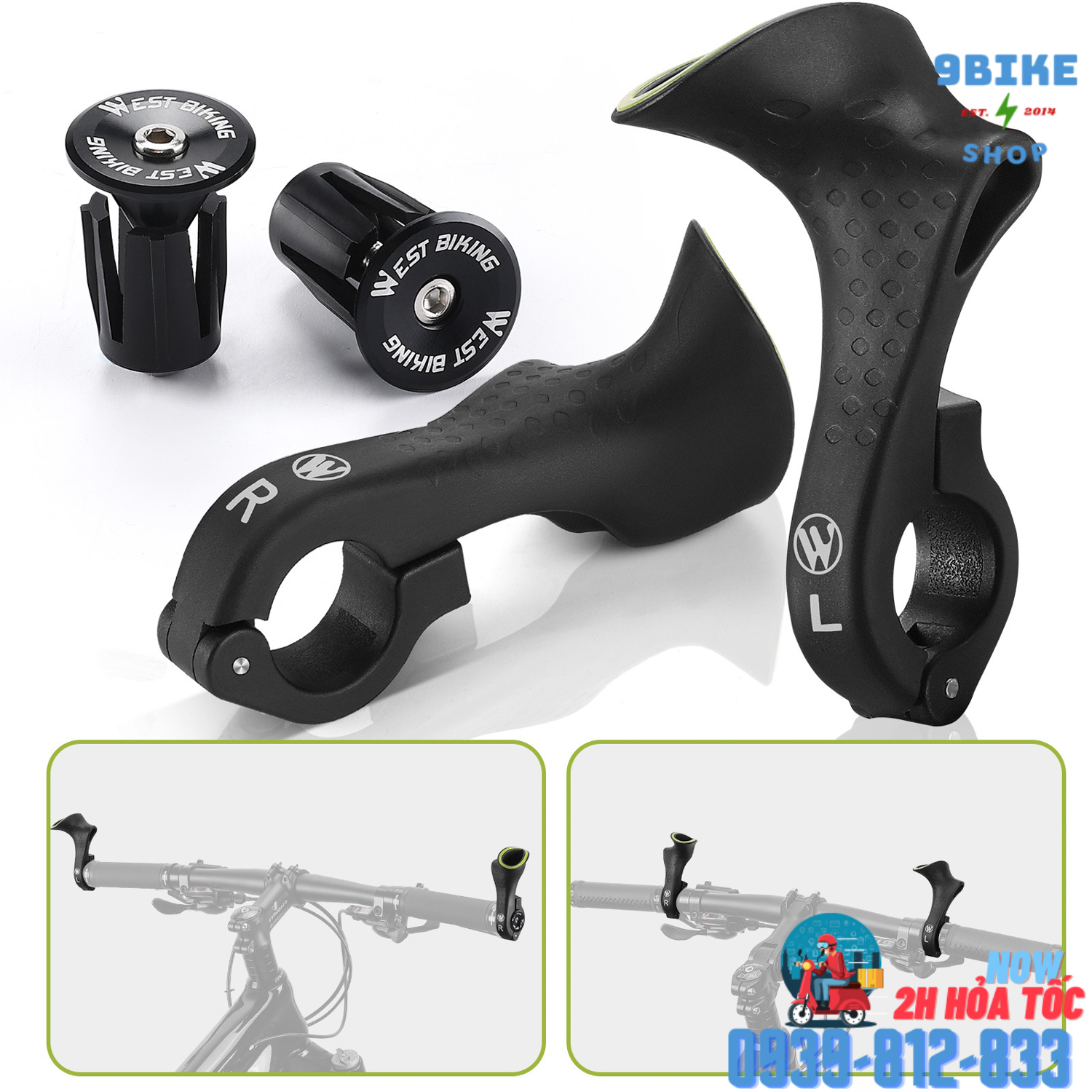 Cặp tay nắm xe đạp sừng trâu chống mỏi WB cao su mềm